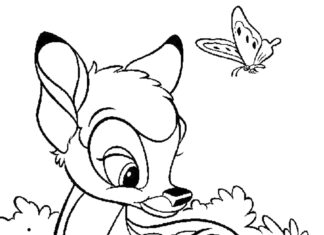 Sarba Bambie kreslená omaľovánka pre deti na vytlačenie