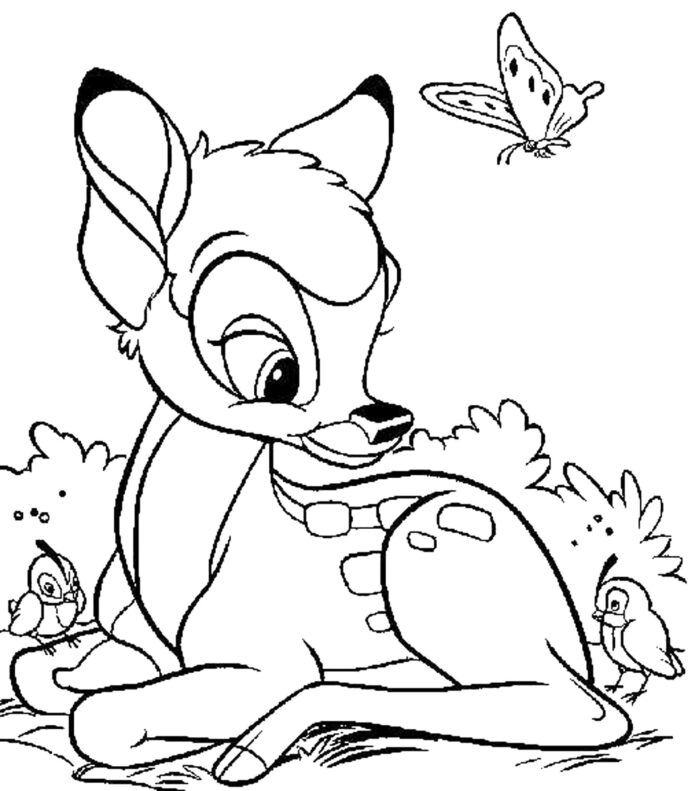 Sarba Bambie kreslená omaľovánka pre deti na vytlačenie