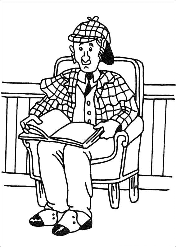 Livre à colorier Sherlock Holmes lit un livre à imprimer