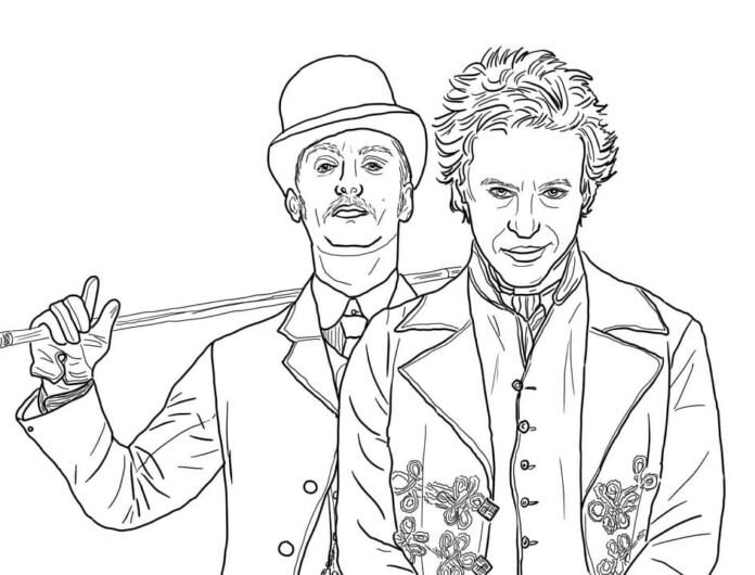Sherlock Holmes ja tohtori Watson tulostettava värityskirja