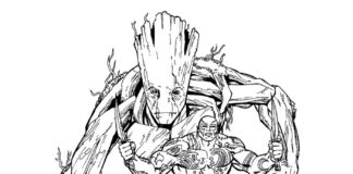 Teckningsbok för barn om Guardians of the Galaxy som kan skrivas ut