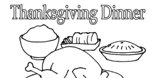 Online värityskirja Kiitospäivän päivällinen pöydässä