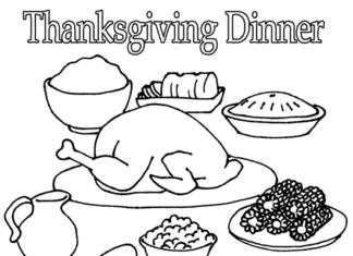 Livro de coloração on-line Jantar de Ação de Graças na mesa