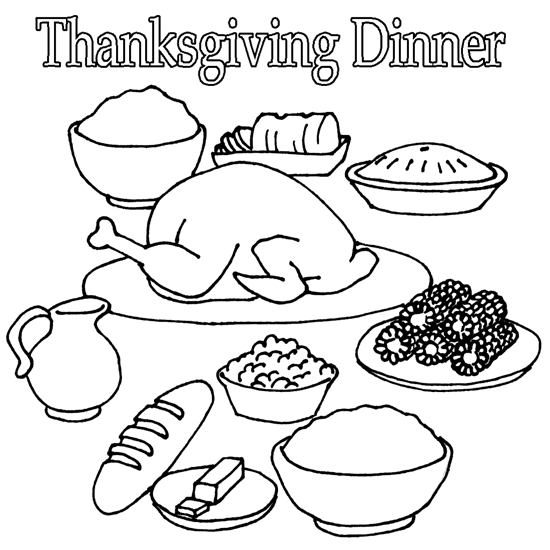 Online-Malbuch Thanksgiving-Dinner auf dem Tisch