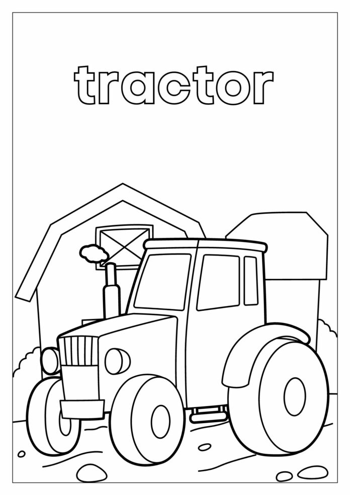 Färgbok Traktor på en gård