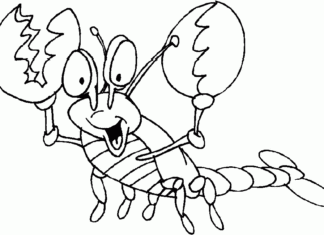 Online coloring book Smiling lobster with tongs