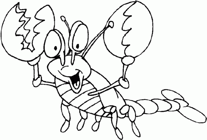 Online coloring book Smiling lobster with tongs