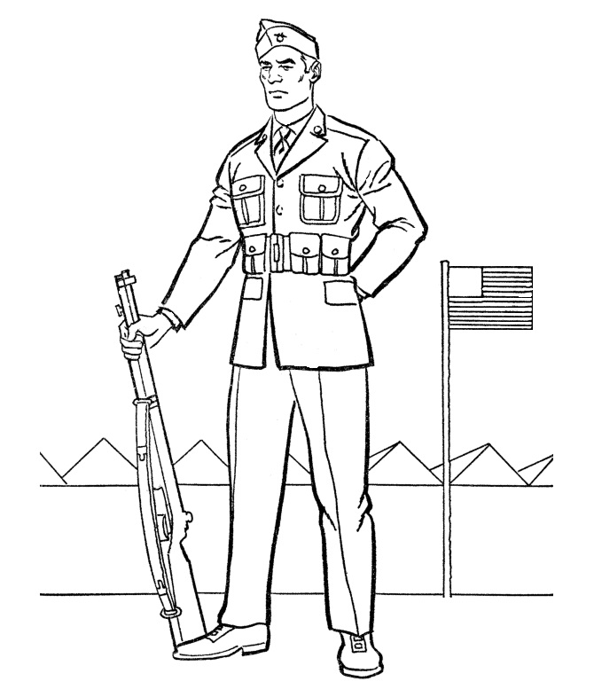 Online Coloring Book Military and US Flag