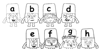 Kolorowanka Zaba z literami z Alphablocks dla dzieci do wydruku