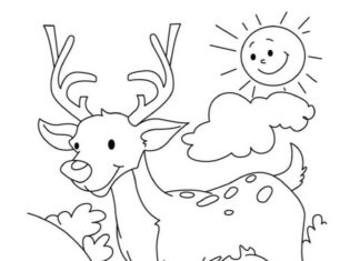 Livro para colorir Cervos satisfeitos e sol para imprimir