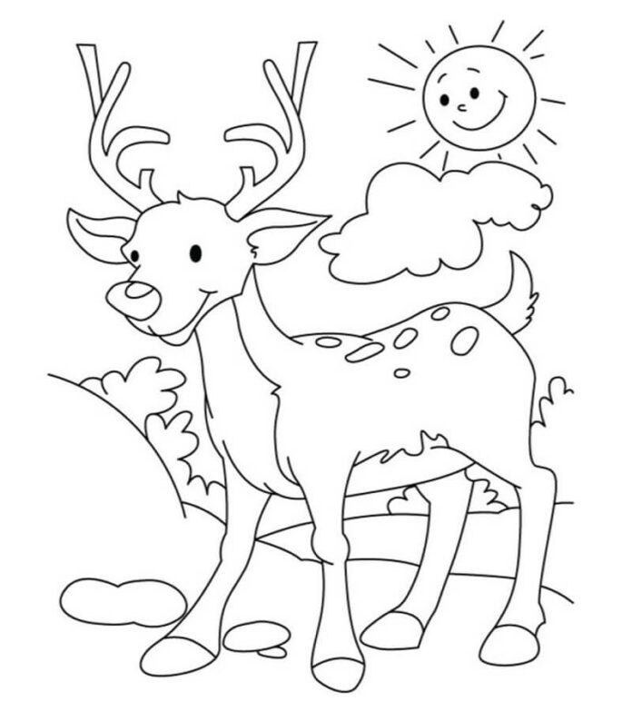 Farvelægningsbog Tilfreds hjort og sol til udskrivning