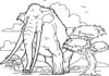 Online coloring book The evil mammoth and the trees