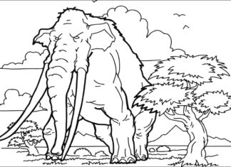 Libro da colorare online Il mammut cattivo e gli alberi