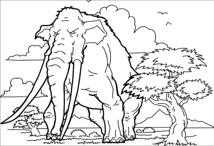 Online-Malbuch Das böse Mammut und die Bäume