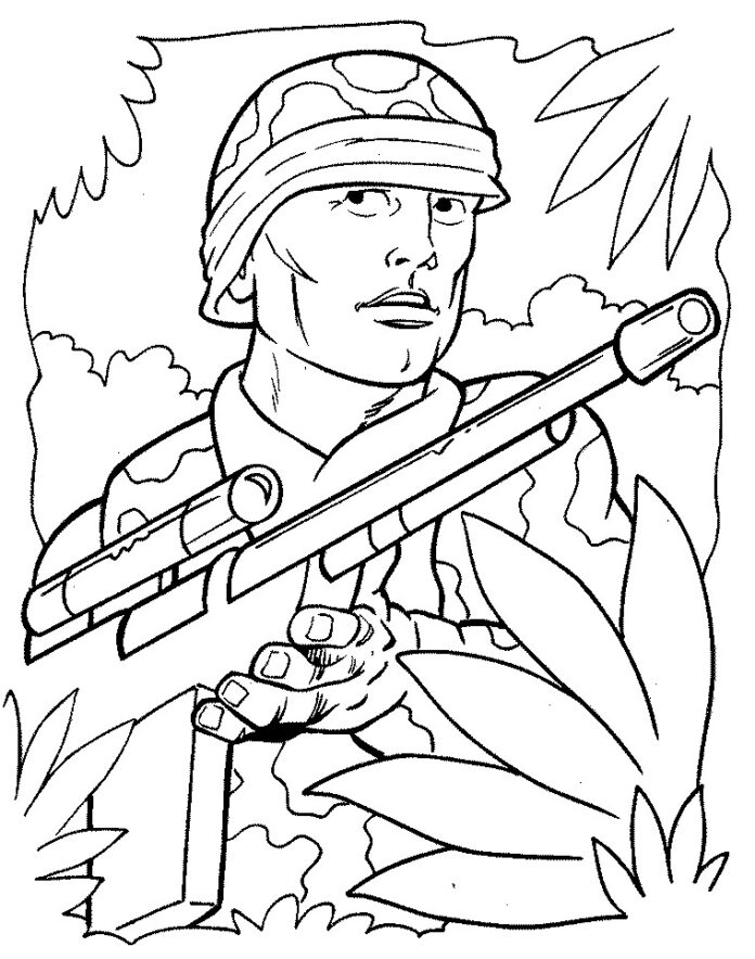 Soldat en guerre - livre de coloriage en ligne