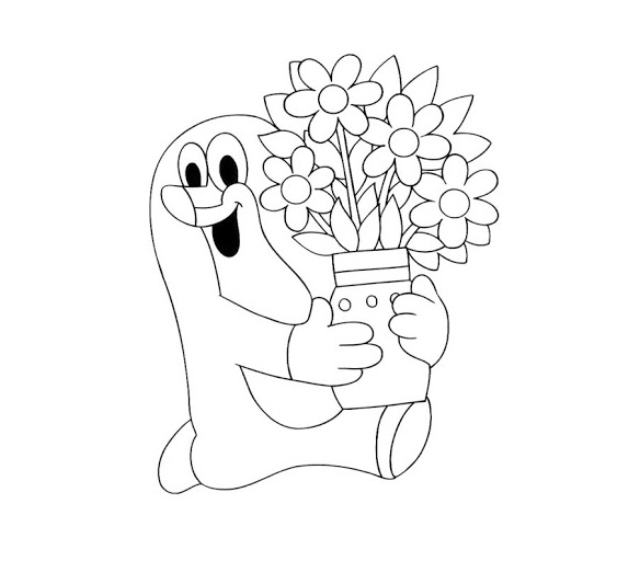 Online coloring book fairy tale mole and flowers