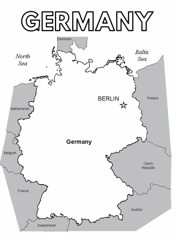 Mapa do livro para colorir on-line da Alemanha