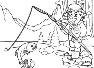 Fishing coloring book to print