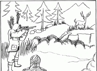 Coloring book with hunters for kids to print
