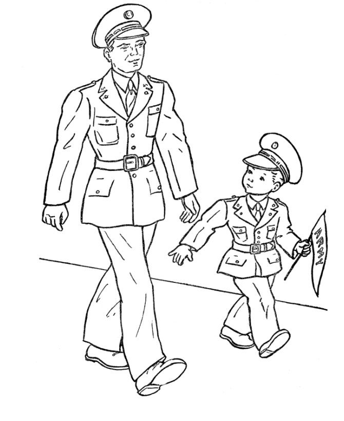Livre de coloriage en ligne Soldat américain avec son fils