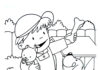 Livre de coloriage en ligne représentant un garçon et ses chiens dans une ferme
