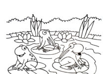 Libro para colorear en línea de ranas y gallinas en una granja