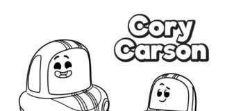 Farvelægningsbog Biler fra tegnefilmen Go! Af sted! Cory Carson kan udskrives