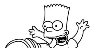 Színezőkönyv Bart Simpson egy gördeszkán