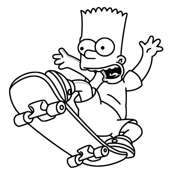 Malebog Bart Simpson på et skateboard