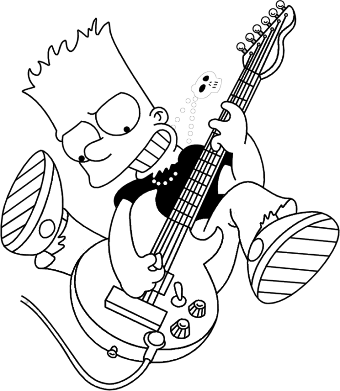 Livro para colorir Bart e música metal