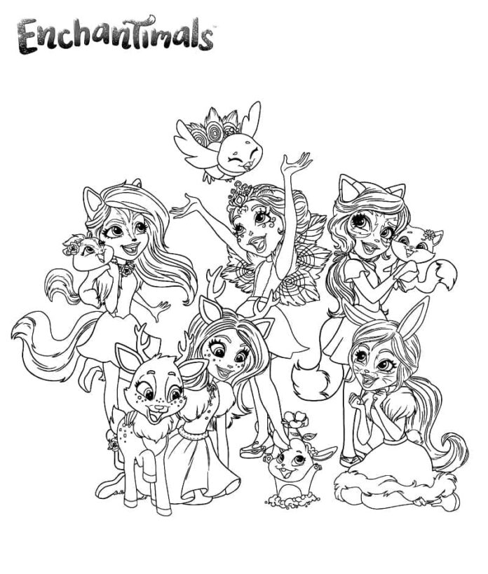Libro para colorear de los personajes de Enchantimals para niñas para imprimir