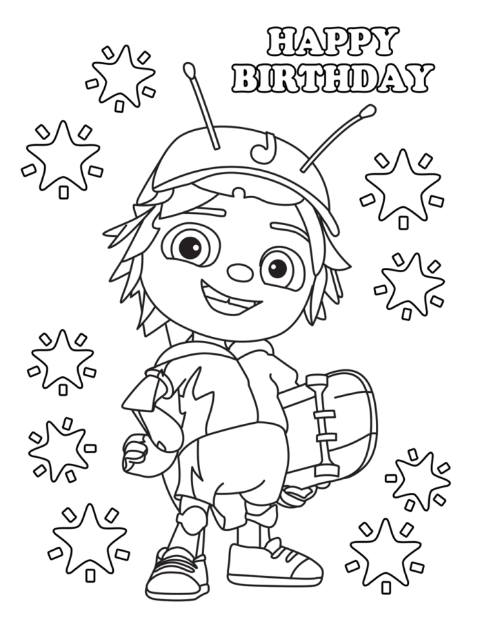Printable Skateboard and Beat Bugs Coloring Book