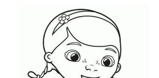 Coloring book Mrs. Veterinarian from the fairy tale for children
