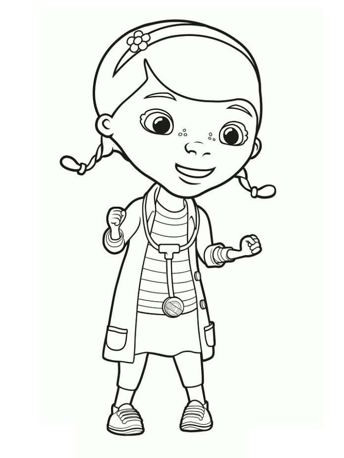 Coloring book Mrs. Veterinarian from the fairy tale for children
