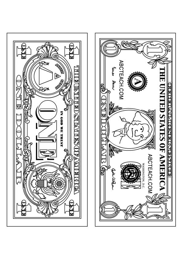 Libro da colorare Dollari USA per la stampa