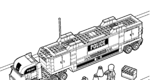 Kolorowanka Duża Ciężarówka Policyjna dla dzieci do druku