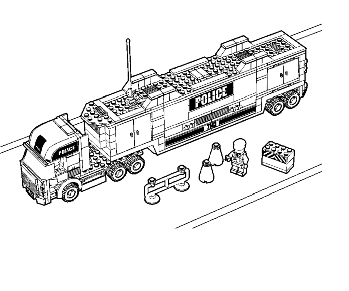 Large Police Truck Coloring Book for Kids to Print