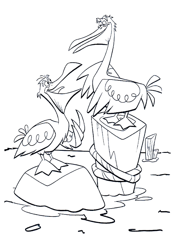 Livro para colorir Dois pelicanos com bjki para as crianças imprimirem