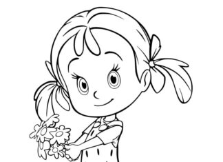 Livro para colorir Girl Colitas Telerin e flores para imprimir