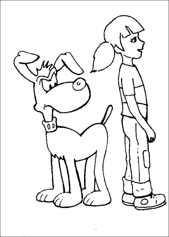 Nyomtatható kifestőkönyv Lány és a tündér kutya