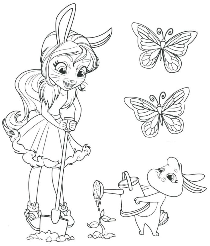 Coloring Book Girl with Butterflies to Print