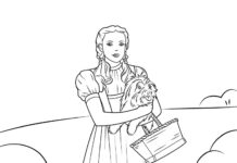 Printable coloring book Girl Dorothy with dog Toto