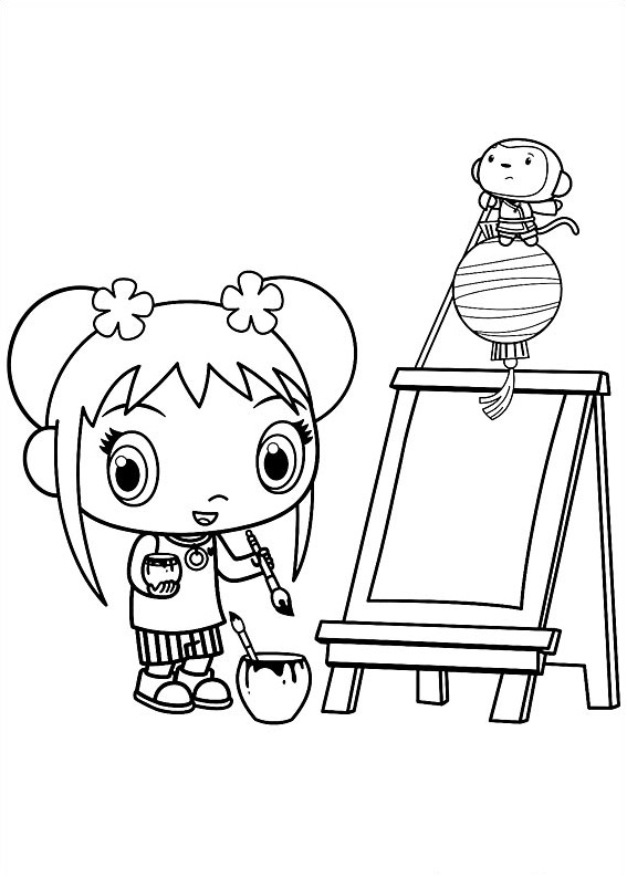Kolorowanka Dziewczynka maluje obrazy do druku