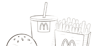 McDonald's Fries, Burger e Coca Cola livro de colorir imprimível