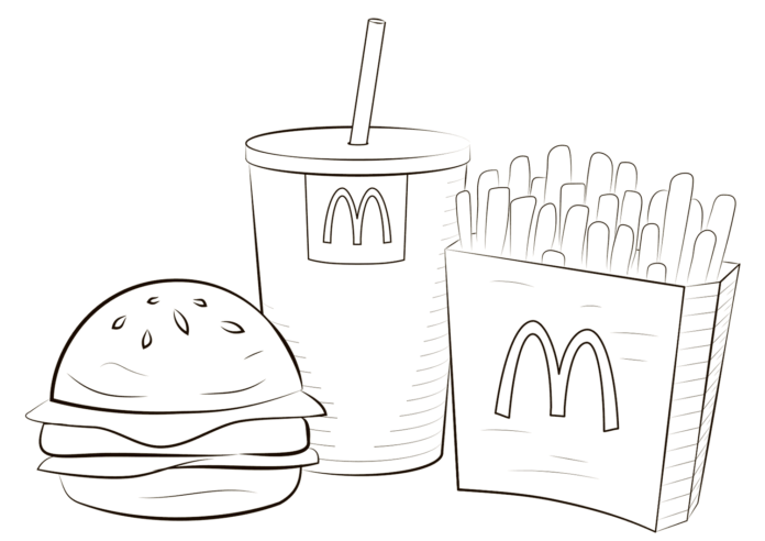 McDonald's Fries, Burger a Coca Cola - omaľovánky na vytlačenie