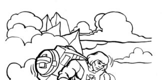 Kolorowanka He-man i pojazd wojskowy do druku