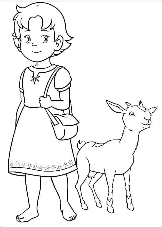 Nyomtatható színezőkönyv Heidi és a kecskebaba