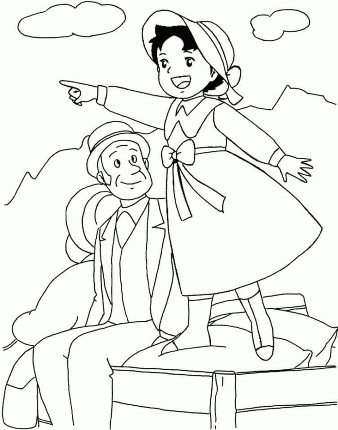 Printable coloring book of Heidi with her parents