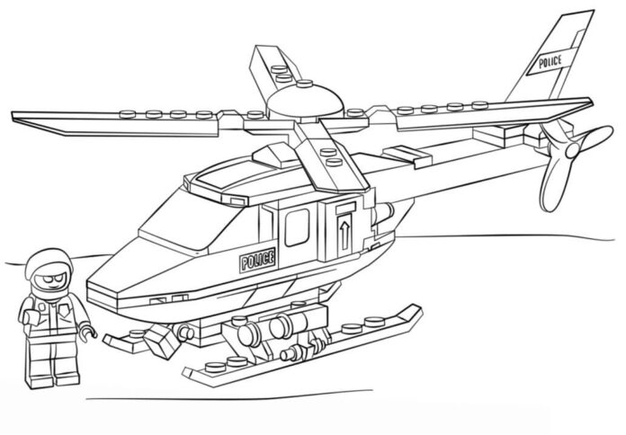 Druckfähiges Lego Polizei-Hubschrauber-Malbuch für Kinder