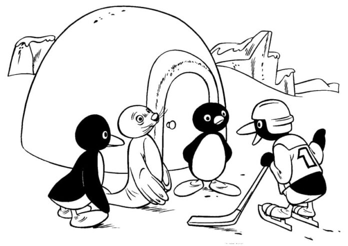 Malbuch Eishockeyspieler Pingu zum Ausdrucken